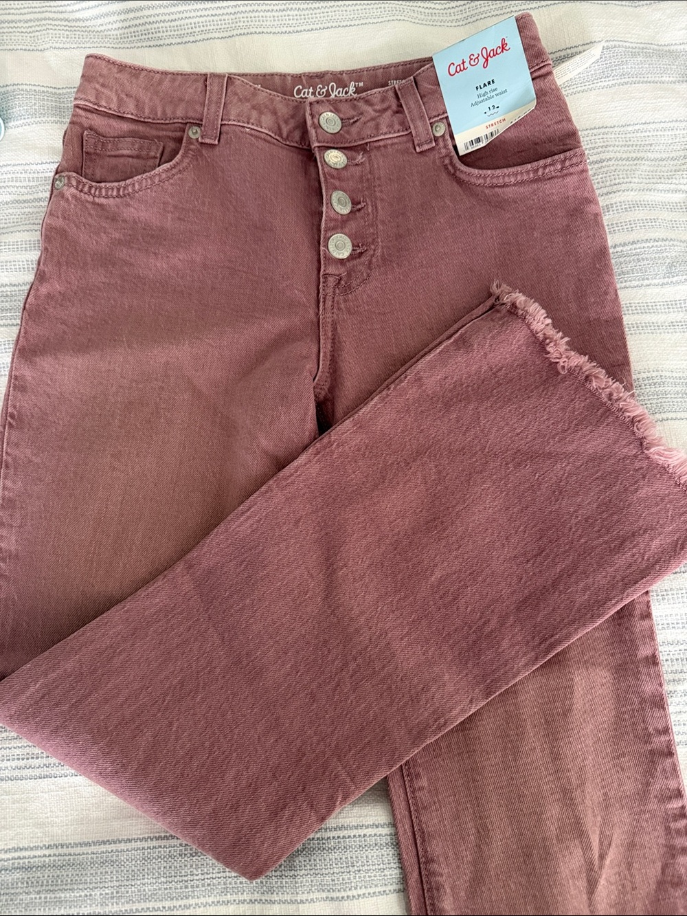 Cat & Jack girls Rose-Mauve High-Rise Button-Fly Cropped Jeans